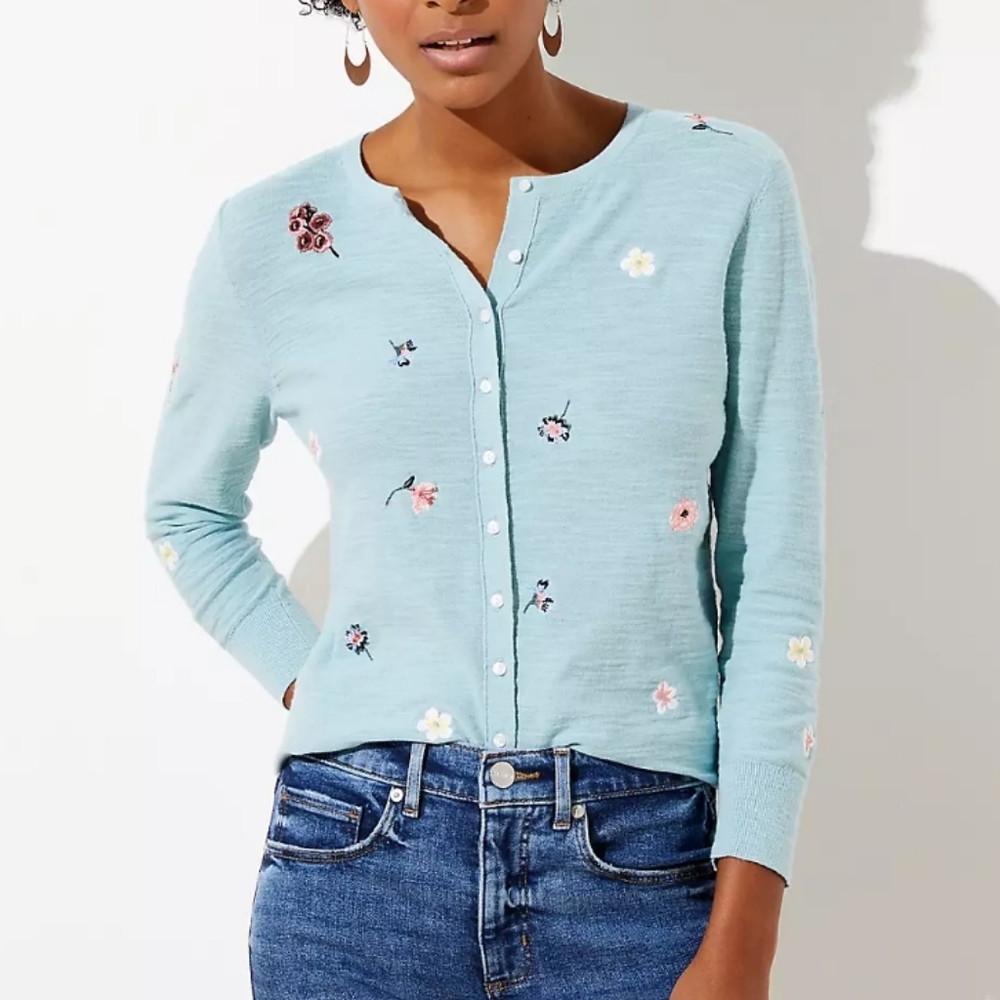 LOFT Floral Embroidered Cardigan